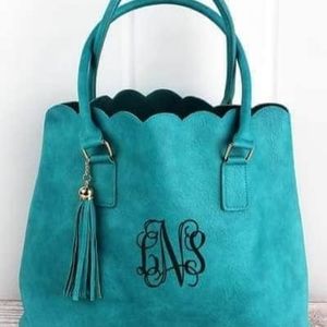 Faux Leather Turquoise Scallop Handbag